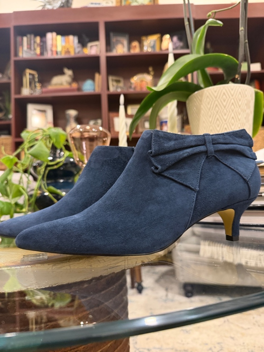 Bella Vita Navy Suede Ankle Boots with Low Kitten Heel